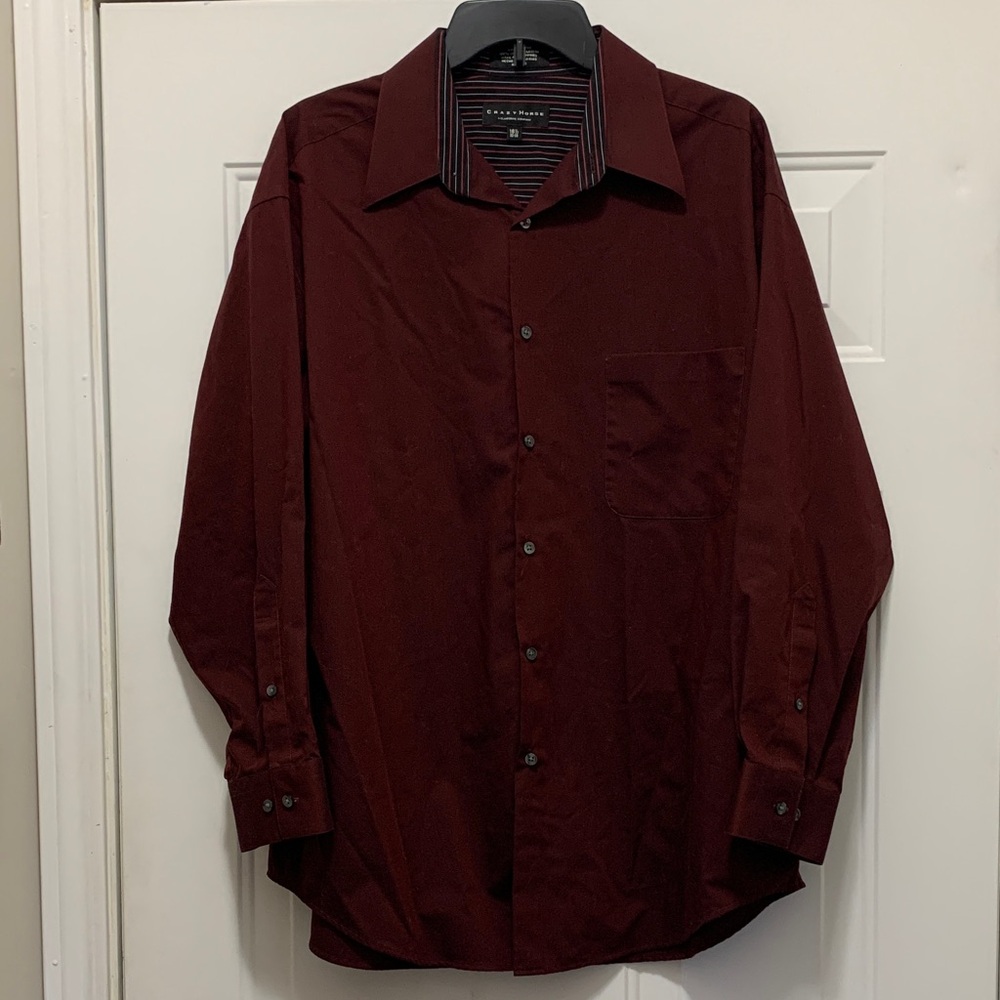 3/$15 100% Cotton Wrinkle Free Claiborne Deep Red Dress Shirt Size 16.5/32-33